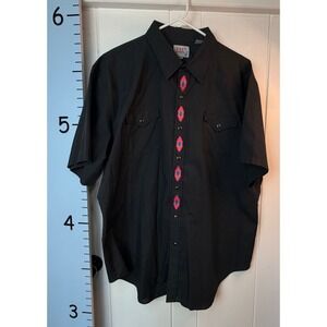 Ely Diamond Black Shirt Men XXL Western Embroidered Accents Pearl Snaps